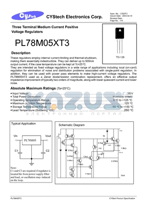 PL78M05XT3 datasheet - Three Terminal Medium Current Positive Voltage Regulators