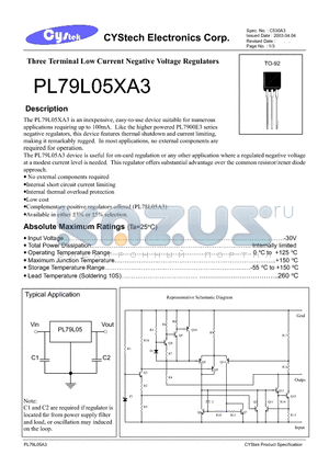 PL79L05AA3 datasheet - Three Terminal Low Current Negative Voltage Regulators