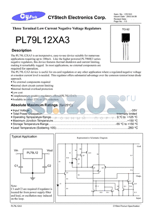 PL79L12BA3 datasheet - Three Terminal Low Current Negative Voltage Regulators