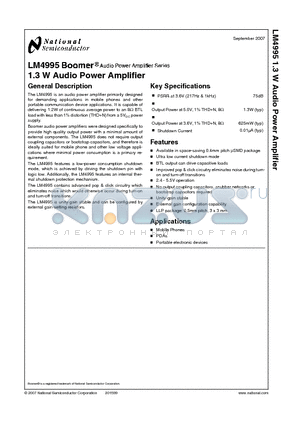 LM4995 datasheet - 1.3W Audio Power Amplifier