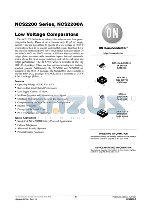 NCS2200SQLT1 datasheet - Low Voltage Comparators
