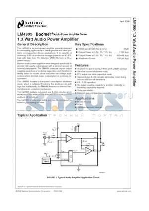 LM4995 datasheet - BOOMER-R AUDIO POWER AMPLIFIER SERIES