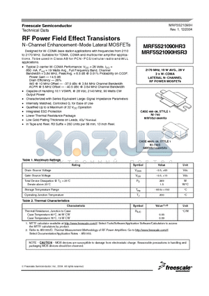 MRF5S21090HR3 datasheet - To be Used in class AB for PCN-PCS/cellularradio and WLL applications.