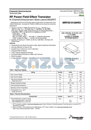 MRF5S19150HR3 datasheet - RF Power Field Effect Transistor N-Channel Enhancement-Mode Lateral MOSFET