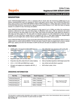 HYMD232G726A8-H datasheet - Registered DDR SDRAM DIMM