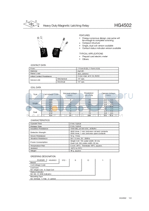 HG4502/012-SD1 datasheet - Heavy Duty Magnetic Latching Relay