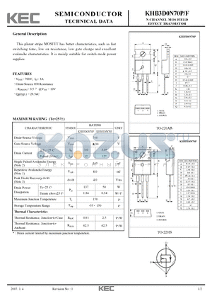 KHB3D0N70P datasheet - N CHANNEL MOS FIELD EFFECT TRANSISTOR