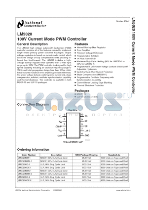 LM5020MM-2 datasheet - 100V Current Mode PWM Controller