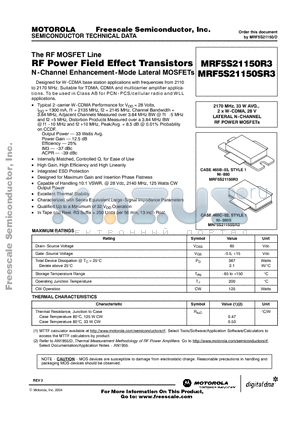 MRF5S21150R3 datasheet - RF POWER FIELD EFFECT TRANSISTORS