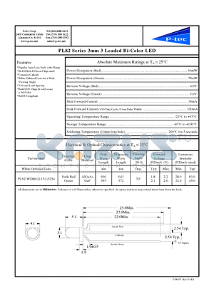 PL82-WDRG2115-LF254 datasheet - 3mm 3 Leaded Bi-Color LED