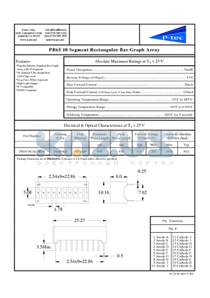 PB65-BGA10R18 datasheet - Segment Rectangular Bar Graph Array