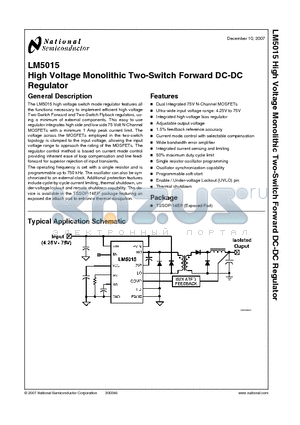 LM5015 datasheet - High Voltage Monolithic Two-Switch Forward DC-DC Regulator