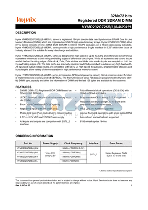 HYMD232G726B8-L datasheet - Registered DDR SDRAM DIMM