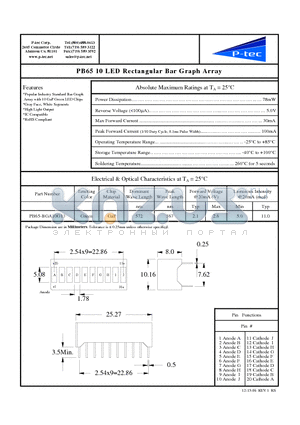 PB65-BGA10G13 datasheet - LED Rectangular Bar Graph Array