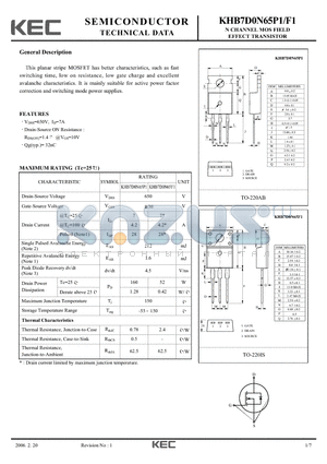 KHB7D0N65P1 datasheet - N CHANNEL MOS FIELD EFFECT TRANSISTOR