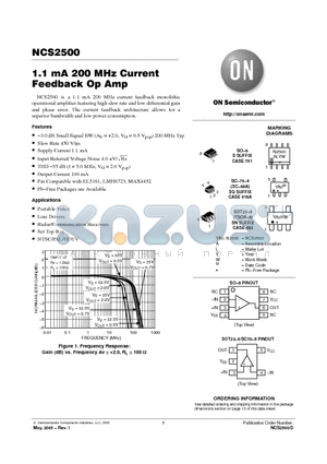 NCS2500SQT2 datasheet - 1.1 mA 200 MHz Current Feedback Op Amp
