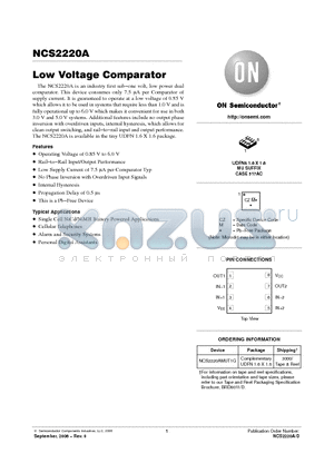NCS2220A datasheet - Low Voltage Comparator
