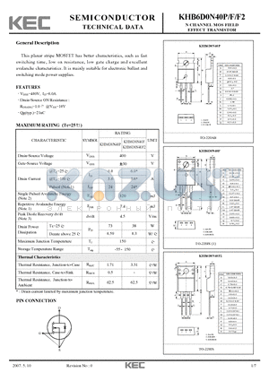 KHB6D0N40P datasheet - N CHANNEL MOS FIELD EFFECT TRANSISTOR