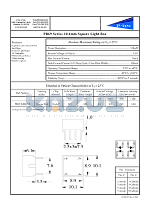 PB69-LBRO12 datasheet - 10.1mm Square Light Bar
