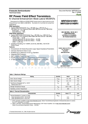 MRF5S9101MR1 datasheet - RF Power Field Effect Transistors