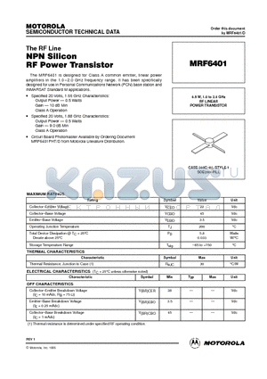 MRF6401 datasheet - RF LINEAR POWER TRANSISTOR