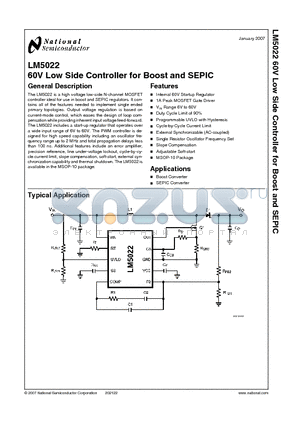 LM5022 datasheet - 60V Low Side Controller for Boost and SEPIC