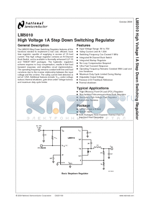 LM5010MHX datasheet - High Voltage 1A Step Down Switching Regulator