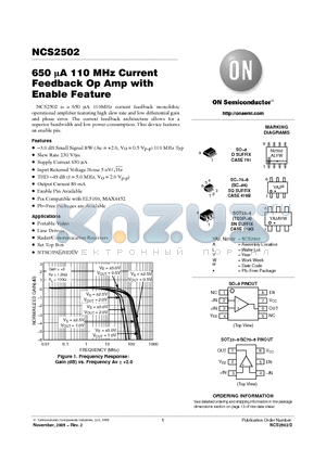 NCS2502 datasheet - 650 uA 110 MHz Current Feedback Op Amp with Enable Feature