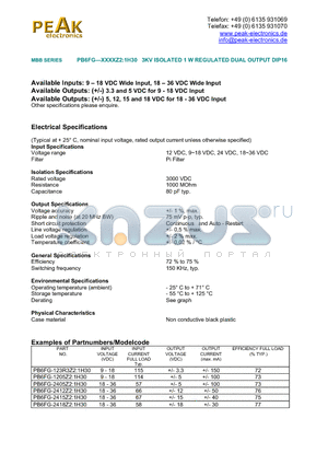 PB6FG-1205Z21H30 datasheet - 3KV ISOLATED 1 W REGULATED DUAL OUTPUT DIP16