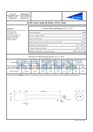 PL85-CDGG15 datasheet - 5mm Bi-Polar (T1n) LED