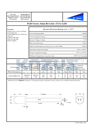 PL85-WDRG2115 datasheet - 5mm Bi-Color (T1n) LED