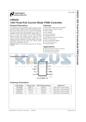 LM5030 datasheet - 100V Push-Pull Current Mode PWM Controller