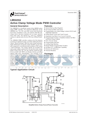 LM5025AMTCX datasheet - Active Clamp Voltage Mode PWM Controller