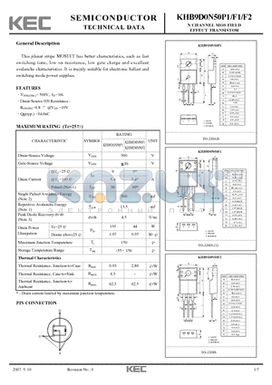 KHB9D0N50P1 datasheet - N CHANNEL MOS FIELD EFFECT TRANSISTOR