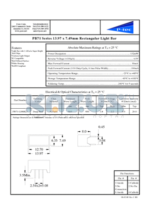 PB71-LBRR21 datasheet - 13.97 x 7.49mm Rectangular Light Bar