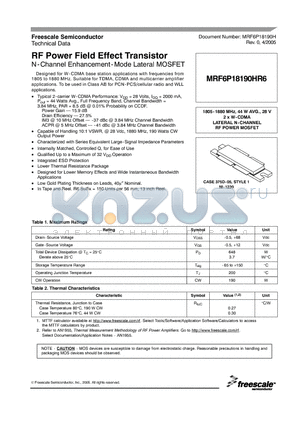 MRF6P18190HR6 datasheet - RF Power Field Effect Transistor N-Channel Enhancement-Mode Lateral MOSFET