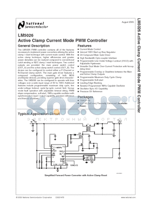 LM5026 datasheet - Active Clamp Current Mode PWM Controller