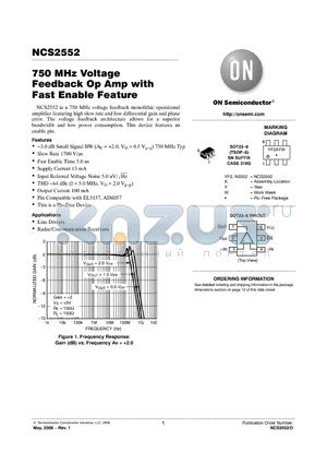 NCS2552 datasheet - 750 MHz Voltage Feedback Op Amp with Fast Enable Feature