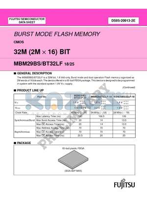 MBM29BS32LF18PBT datasheet - BURST MODE FLASH MEMORY CMOS 32M (2M X 16) BIT