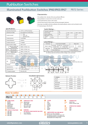 PB72F11D3EJCIP65 datasheet - Illuminated Pushbutton Switches IP40/IP65/IP67