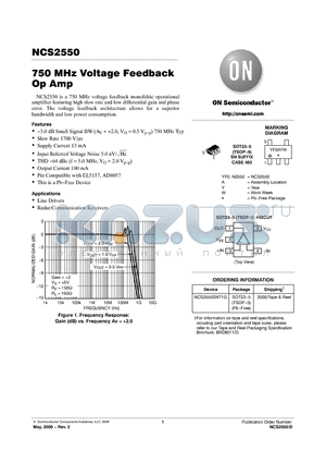 NCS2550SNT1G datasheet - 750 MHz Voltage Feedback Op Amp