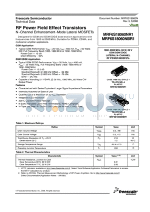 MRF6S18060NR1 datasheet - RF Power Field Effect Transistors