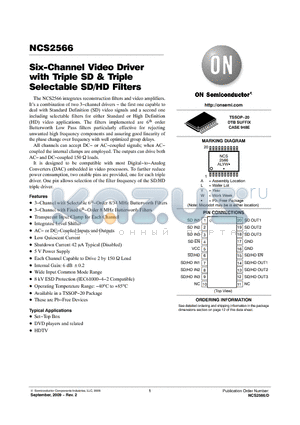 NCS2566 datasheet - Six-Channel Video Driver with Triple SD & Triple Selectable SD/HD Filters