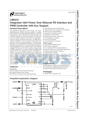 LM5072MH-80 datasheet - Integrated 100V Power Over Ethernet PD Interface and PWM Controller with Aux Support