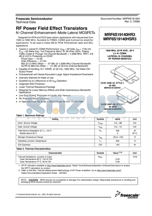 MRF6S19140HSR3 datasheet - N-Channel Enhancement-Mode Lateral MOSFETs