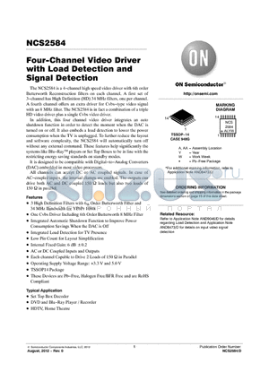 NCS2584 datasheet - Four-Channel Video Driver with Load Detection and Signal Detection