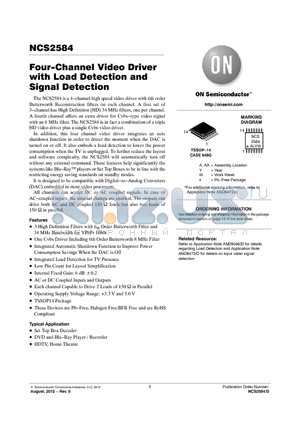 NCS2584DTBR2G datasheet - Four-Channel Video Driver with Load Detection and Signal Detection