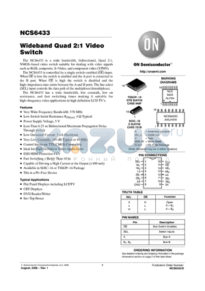 NCS6433DTBR2G datasheet - Wideband Quad 2:1 Video Switch