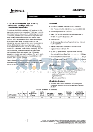 ISL83220EIVZ-T datasheet - a15kV ESD Protected, 3V to 5.5V, 1Microamp, 250kbps, RS-232 Transmitters/Receivers