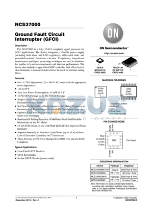 NCS37000 datasheet - Ground Fault Circuit Interrupter (GFCI)